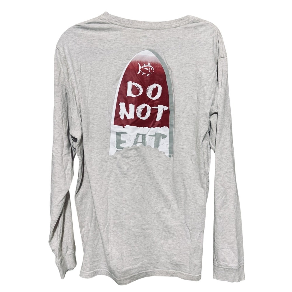 Southern Tide Mens Large Cream Long Sleeve Do Not Eat Surfboard Pocket T-Shirt